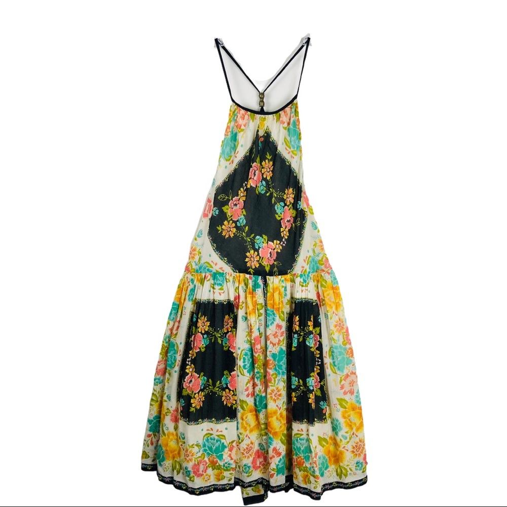 Ecote cream black floral boho halter patch dress